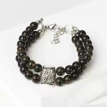 Браслет обсидиан золотистый (биж. сплав, сталь хир.) 6 мм 17 см (+3 см)