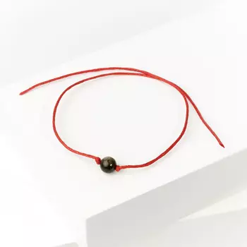 Браслет обсидиан золотистый красная нить Для раскрытия экстрасенсорных способностей 6 мм 28 см (регулируемый)