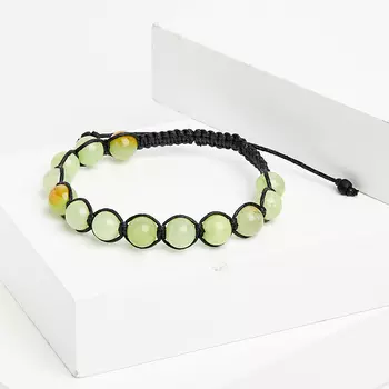 Браслет оникс мраморный зеленый (текстиль) шамбала 8 мм 17 см (регулируемый)