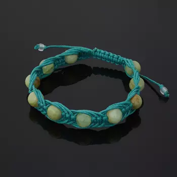 Браслет оникс мраморный зеленый (текстиль) шамбала 8 мм 17 см (регулируемый)