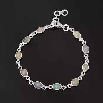 Браслет опал благородный белый, желтый (серебро 925 пр.) 18 см (+2 см)