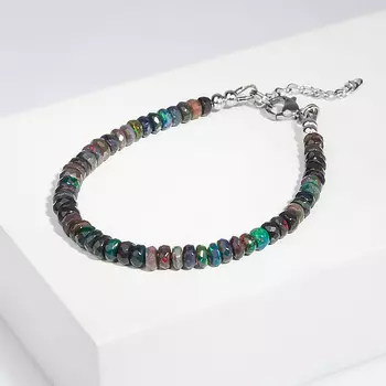 Браслет опал благородный черный (биж. сплав, сталь хир.) огранка 16 см (+3 см)