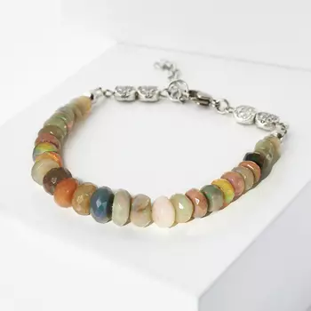 Браслет опал благородный черный (биж. сплав, сталь хир.) огранка 17 см (+3 см)