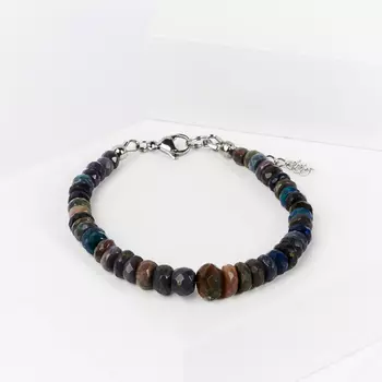 Браслет опал благородный черный огранка 16 см (+3 см) (хир. сталь)