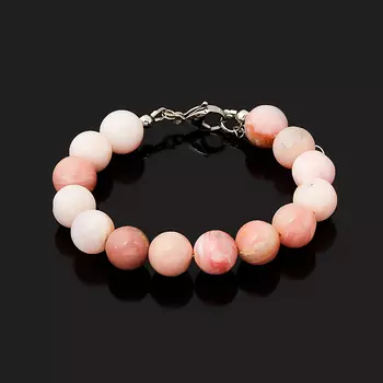 Браслет опал розовый (биж. сплав, сталь хир.) 11 мм 17 см (+3 см)