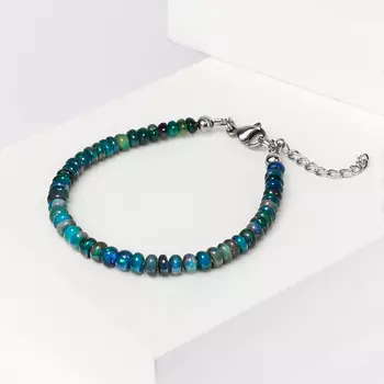 Браслет опал синий благородный (биж. сплав, сталь хир.) 16 см (+3 см)