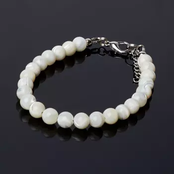 Браслет перламутр белый (биж. сплав) 6 мм 16 см (+3 см)