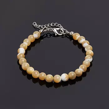 Браслет перламутр бежевый 6 мм 16 см (+3 см) (биж. сплав)