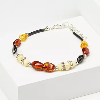 Браслет янтарь (биж. сплав, каучук) 17 см (+3 см)