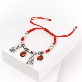 Браслет янтарь (биж. сплав, текстиль) шамбала 14 см (регулируемый)