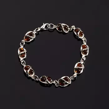 Браслет янтарь (латунь посеребр.) 18 см