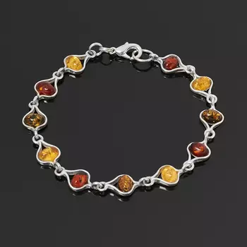 Браслет янтарь (латунь посеребр.) 18 см