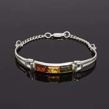 Браслет янтарь (латунь посеребр.) 19 см