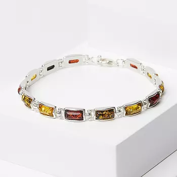 Браслет янтарь (латунь посеребр.) 19 см