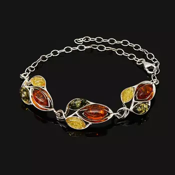 Браслет янтарь пресс 16 см (+5 см) (серебро 925 пр. родир. бел.)