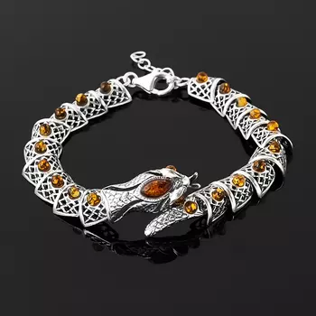 Браслет янтарь пресс (серебро 925 пр. оксидир., родир. бел.) 3 мм 18 см (+3 см)