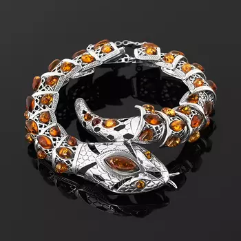 Браслет янтарь пресс (серебро 925 пр. оксидир., родир. бел.) 19 см (+7 см)