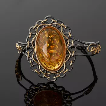 Браслет янтарь пресс (серебро 925 пр. позолота, родир. черн.) 17 см (+4 см)