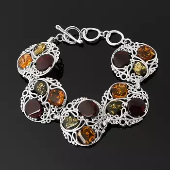 Браслет янтарь пресс (серебро 925 пр. родир. бел.) 18 см (+2 см)