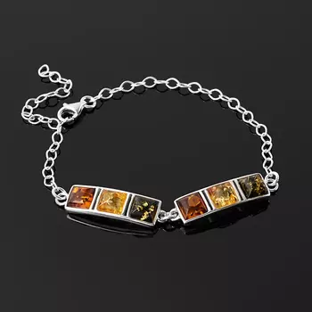 Браслет янтарь пресс (серебро 925 пр. родир. бел.) 17 см (+4 см)