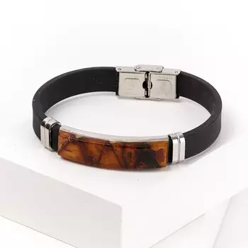 Браслет янтарь пресс (сталь нерж., каучук) 19 см