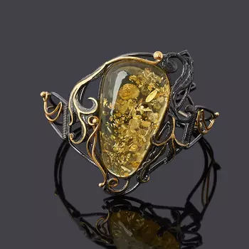 Браслет янтарь (серебро 925 пр. позолота, родир. черн.) 17 см (+2 см)