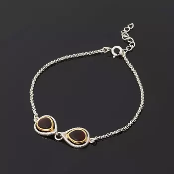 Браслет янтарь (серебро 925 пр. позолота, родир. бел.) 17 см (+3 см)