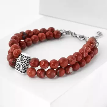 Браслет яшма красная (биж. сплав) 6 мм 17 см (+3 см)