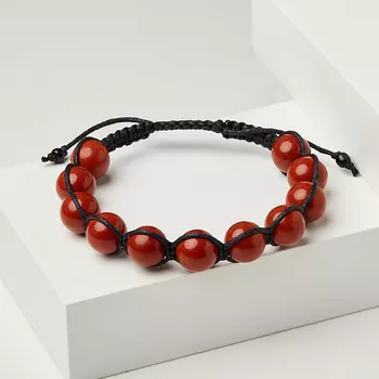 Браслет яшма красная (текстиль) шамбала 10 мм 17 см (регулируемый)