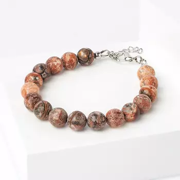 Браслет яшма леопардовая (биж. сплав) 8 мм 16 см (+3 см)