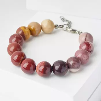 Браслет яшма мукаит (биж. сплав) 12 мм 16 см (+3 см)