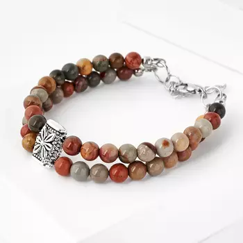 Браслет яшма пестроцветная 6 мм 17 см (+3 см) (биж. сплав)