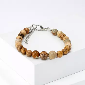 Браслет яшма рисунчатая 16 см (+3 см) (биж. сплав)