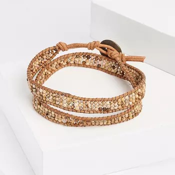 Браслет яшма рисунчатая (песочная) (биж. сплав, кожа натуральная) Чан Лу чокер 2 мм 16 см