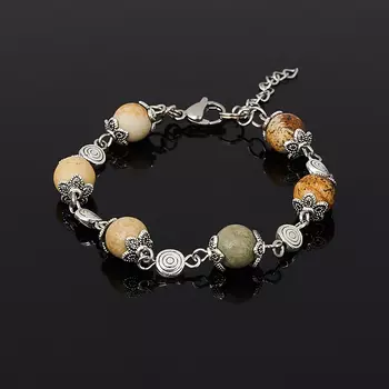 Браслет яшма рисунчатая (песочная) (биж. сплав, сталь хир.) 8 мм 16 см (+3 см)