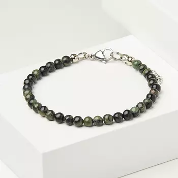 Браслет яшма зеленая (биж. сплав, сталь хир.) 4 мм 17 см (+3 см)