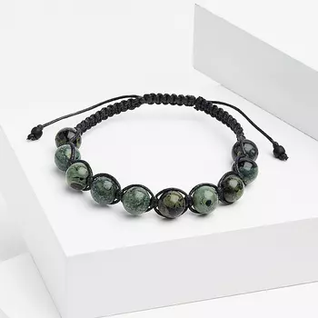 Браслет яшма зеленая шамбала 8 мм 17 см (регулируемый) (текстиль)