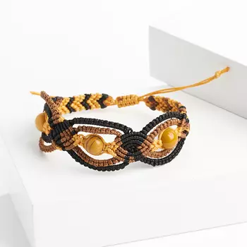 Браслет яшма желтая (текстиль) макраме 8 мм 16 см