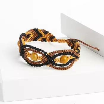 Браслет яшма желтая (текстиль) макраме 8 мм 17 см