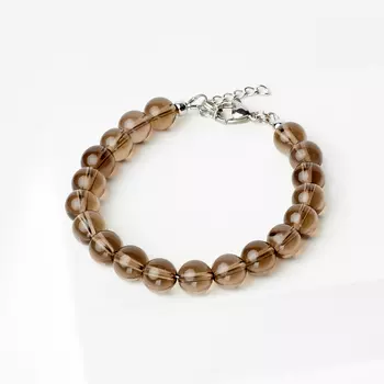 Браслет раухтопаз 8 мм 17 см (+3 см) (сталь хир., биж. сплав)