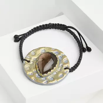 Браслет раухтопаз (глина полимерная, текстиль) шамбала 16 см (регулируемый)