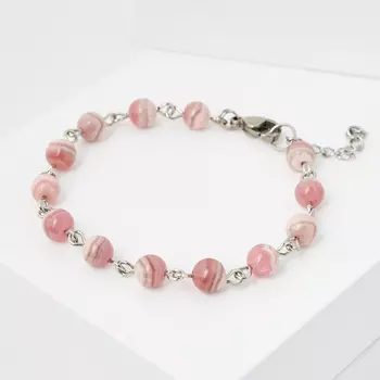 Браслет родохрозит (биж. сплав, сталь хир.) 6 мм 16 см (+3 см)