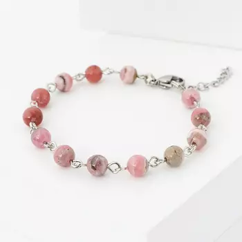 Браслет родохрозит (биж. сплав, сталь хир.) 6 мм 16 см (+3 см)