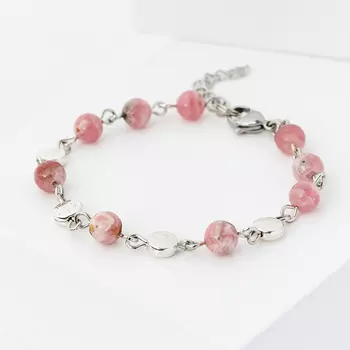 Браслет родохрозит (биж. сплав, сталь хир.) 6 мм 16 см (+3 см)
