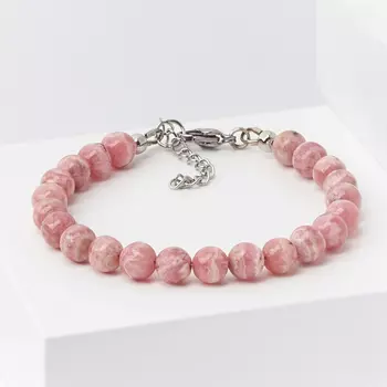 Браслет родохрозит (сталь хир.) 7 мм 16 см (+3 см)