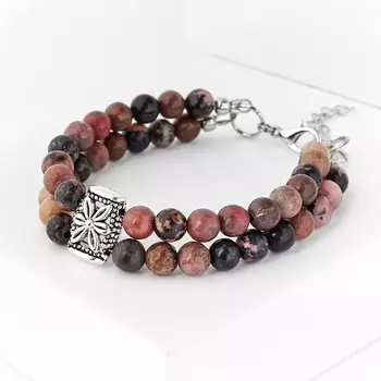 Браслет родонит (биж. сплав) 6 мм 16 см (+3 см)