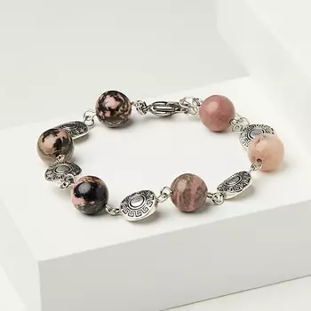 Браслет родонит (биж. сплав, сталь хир.) 10 мм 17 см (+3 см)