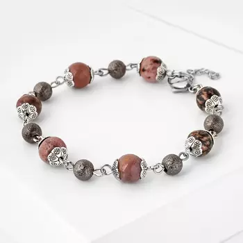 Браслет родонит (биж. сплав, сталь хир.) 6 мм 17 см (+3 см)