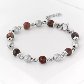 Браслет родонит (биж. сплав, сталь хир.) 6 мм 16 см (+3 см)