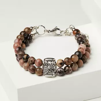 Браслет родонит (биж. сплав, сталь хир.) 6 мм 17 см (+3 см)